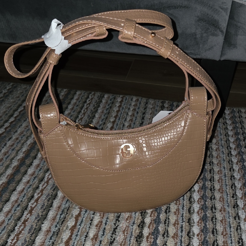 Time and Tru Brown Croc-Embossed Shoulder Bag